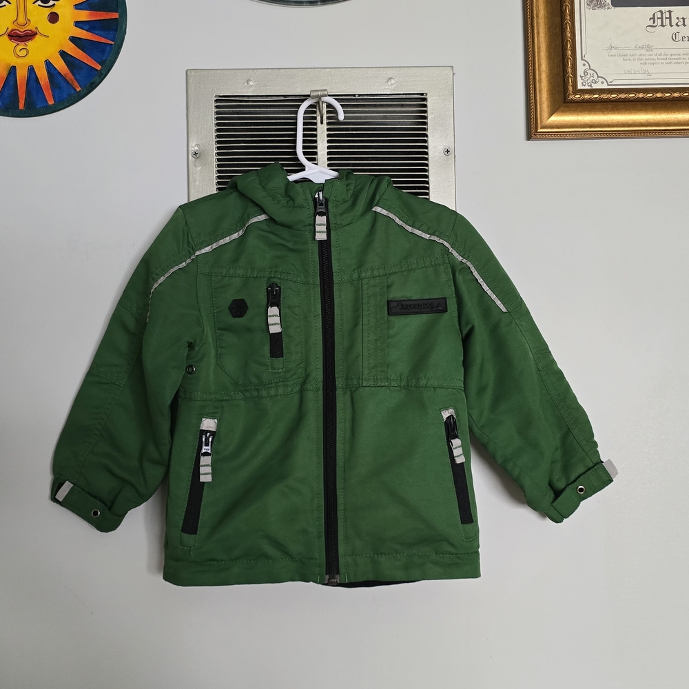 Green Kids Hooded Jacket with Reflective Trim